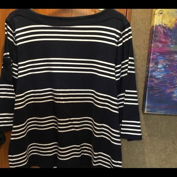 NWOT Studio Works Brand Navy & White  Short Sleeve Top - Picture 1 of 7